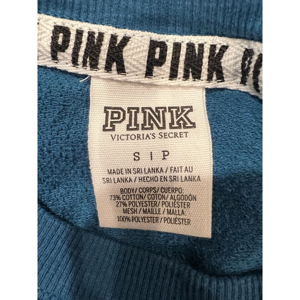 PINK Women's Blue Lightweight Mesh Long Sleeve Crewneck Sweatshirt - Size Small - Picture 6 of 7